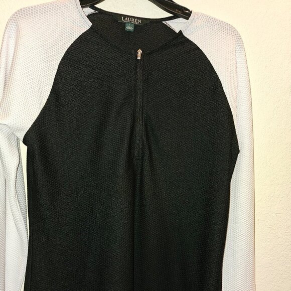 Minamalist Black Waffle Knit Thermal Ralph Lauren Quarter zip Stretch Logo Top L - Picture 1 of 4